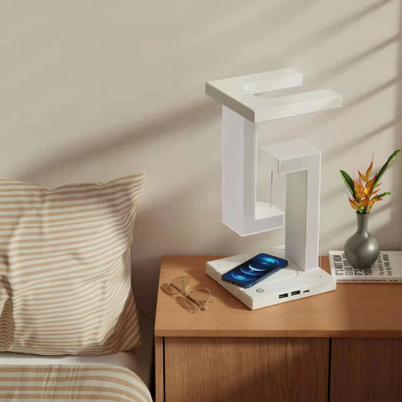 LED Suspending Anti-gravity Night Light with 10W Wireless Charger Desk Lamp