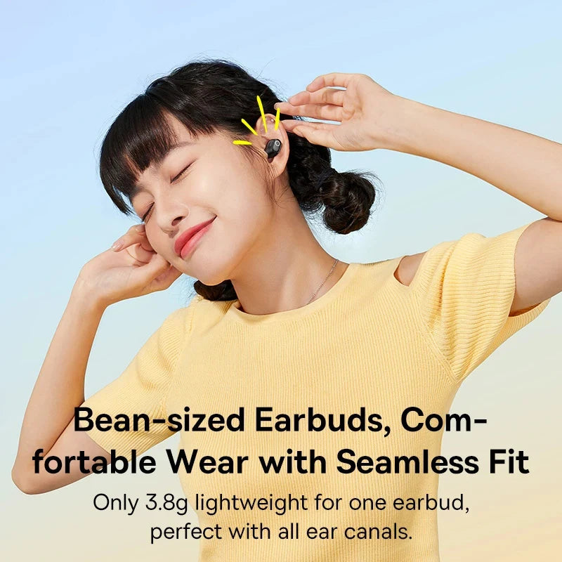 Baseus WM02 Wireless Bluetooth 5.3 Earbuds – 25H Battery Life | Low Latency | Transparent Capsule Design