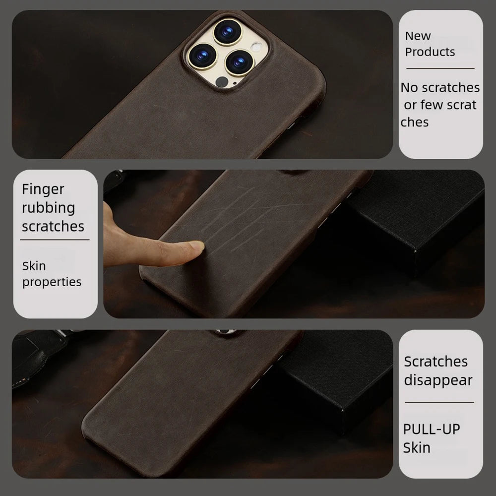 LANGSIDI Natural Cowhide Leather Magnetic Case for iPhone 15 & 16 Series