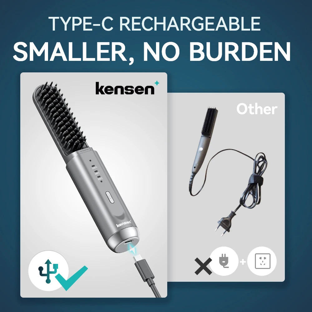 Kensen Wireless Hair Straightener Brush – Ionic Portable Styling Comb
