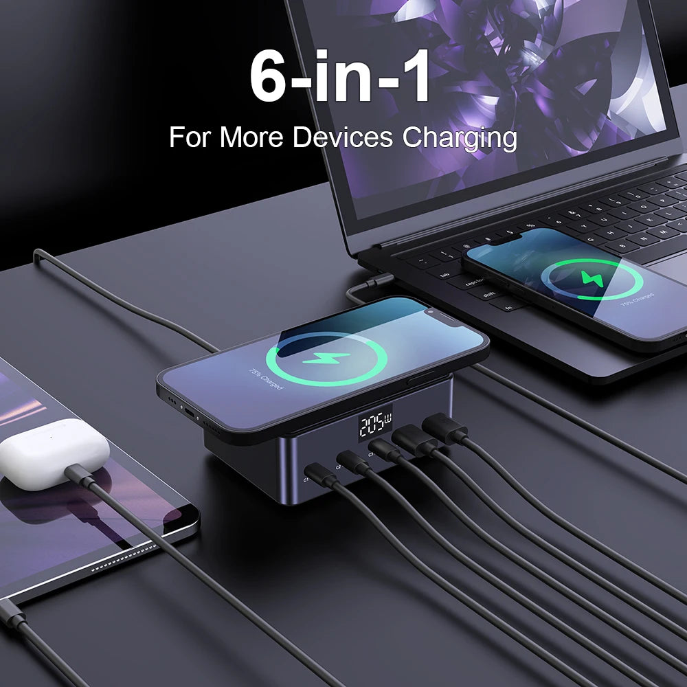 Ueetop 205W GaN Desktop Charger – 6-in-1 Fast Charging Hub with Digital Display