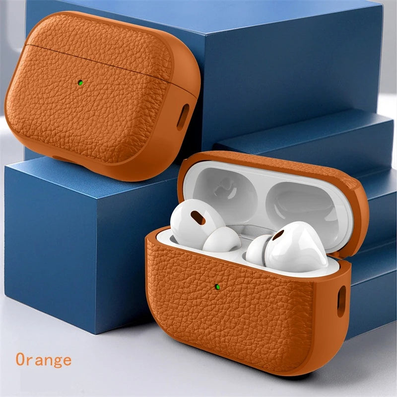 Leather Grain TPU Protective Case for AirPods 1/2/3/Pro/Pro 2 – Anti-Lost &amp; Scratch-Resistant Sleeve